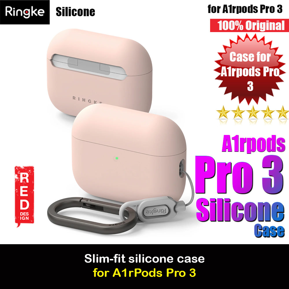 Ringke Silicone Soft Feel Hard Protective Protection Case with Carabiner for Apple Airpods Pro 3 (Pink Sand)