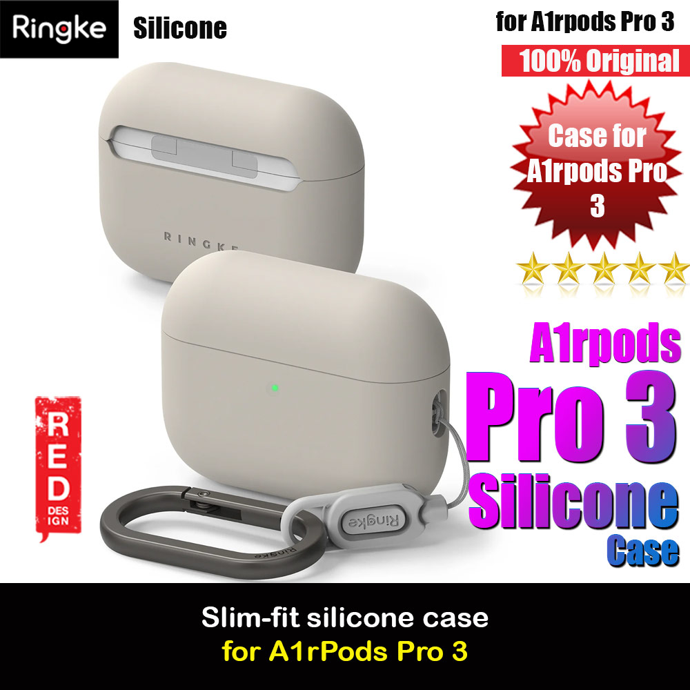 Ringke Silicone Soft Feel Hard Protective Protection Case with Carabiner for Apple Airpods Pro 3 (Stone)