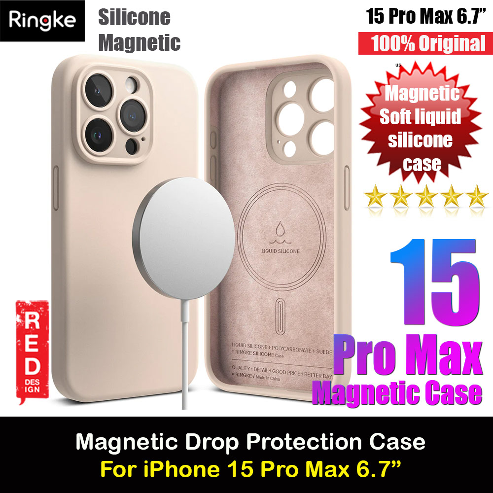 Ringke Silicone Magnetic Drop Protection Case for Apple iPhone 15 Pro Max 6.7 (Pink Sand)