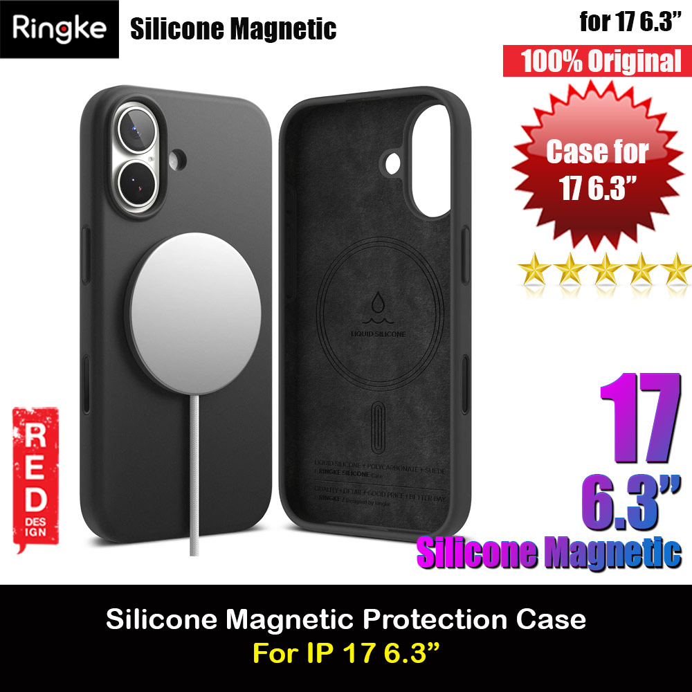 Ringke Silicone Magnetic Soft Liquid Silicone Drop Protection Case with Camera Control Button for iPhone 17 6.3 (Black)