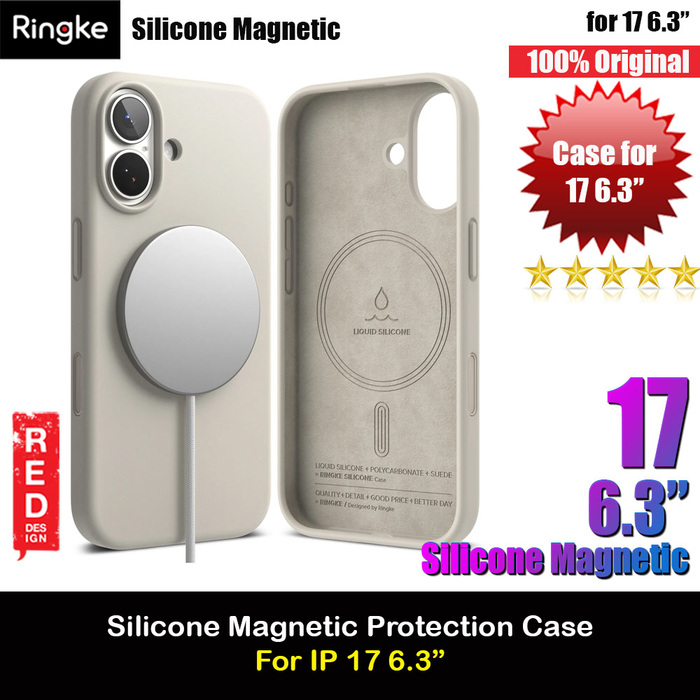 Ringke Silicone Magnetic Soft Liquid Silicone Drop Protection Case with Camera Control Button for iPhone 17 6.3 (Stone)