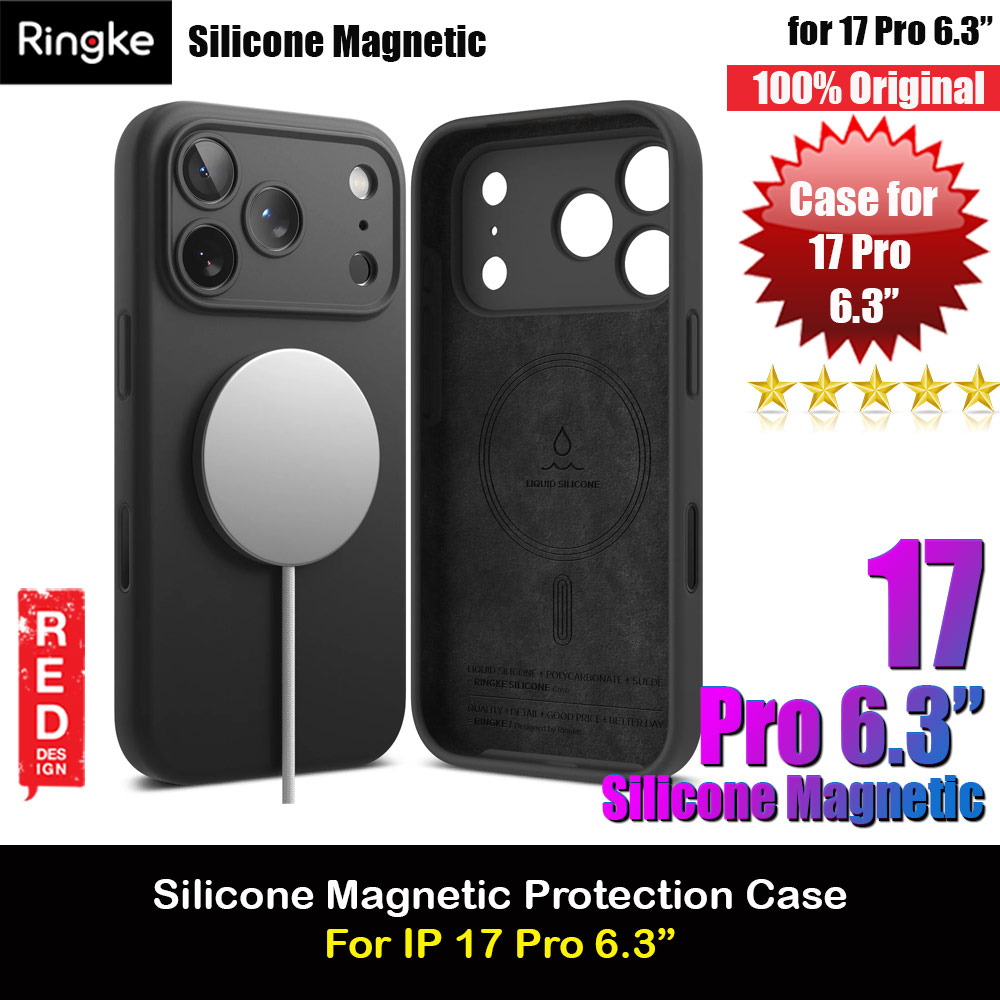 Ringke Silicone Magnetic Soft Liquid Silicone Drop Protection Case with Camera Control Button for iPhone 17 Pro 6.3 (Black)