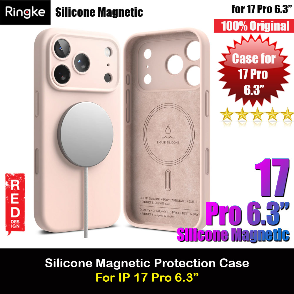 Ringke Silicone Magnetic Soft Liquid Silicone Drop Protection Case with Camera Control Button for iPhone 17 Pro 6.3 (Pink Sand)