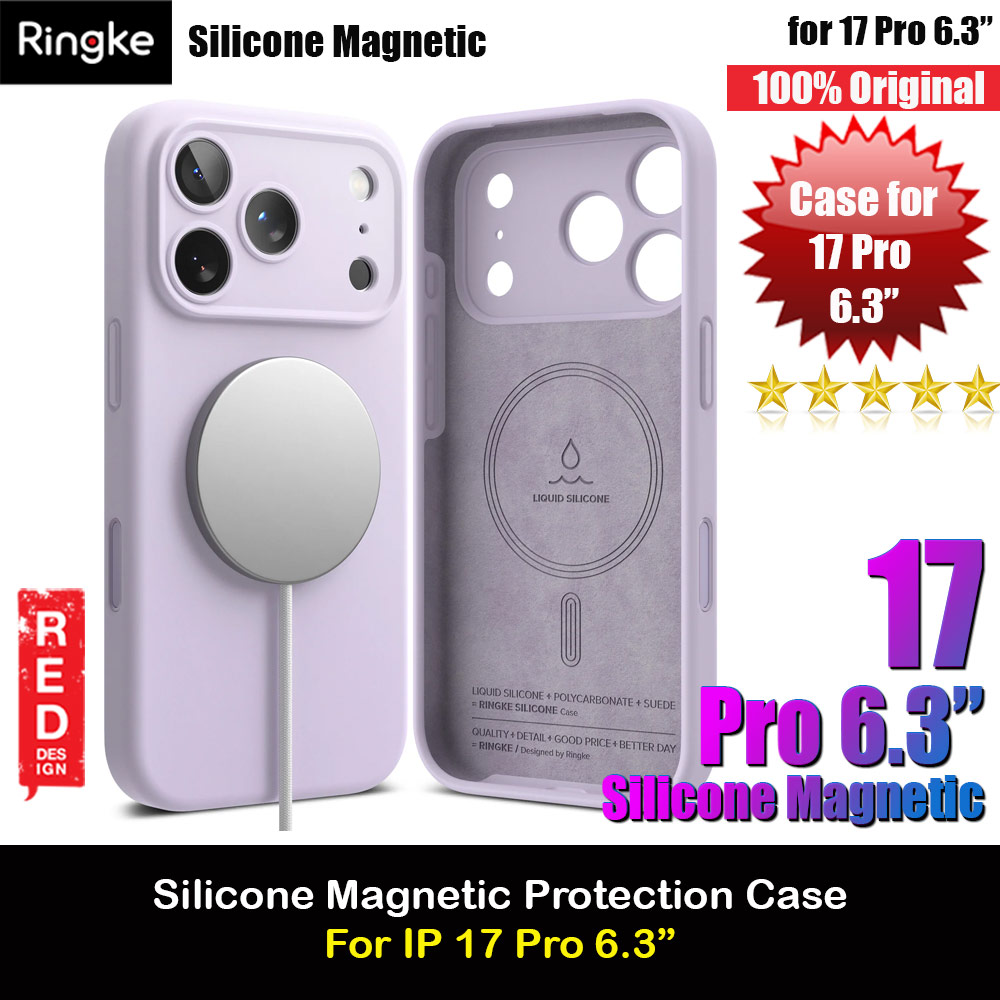 Ringke Silicone Magnetic Soft Liquid Silicone Drop Protection Case with Camera Control Button for iPhone 17 Pro 6.3 (Light Purple)