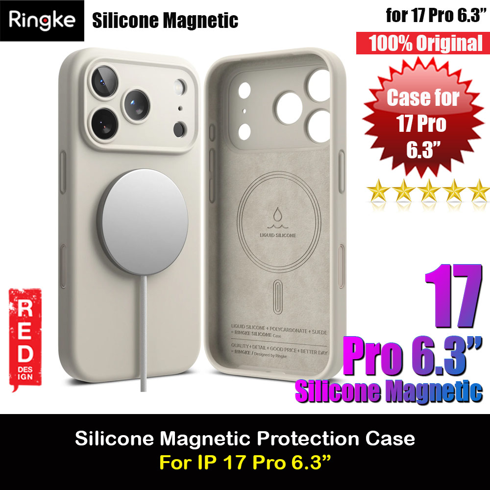 Ringke Silicone Magnetic Soft Liquid Silicone Drop Protection Case with Camera Control Button for iPhone 17 Pro 6.3 (Stone)
