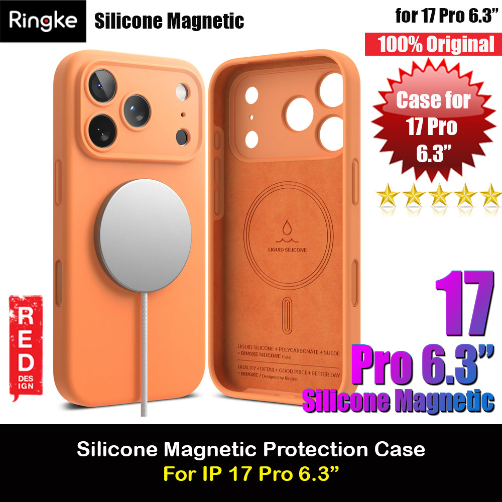 Ringke Silicone Magnetic Soft Liquid Silicone Drop Protection Case with Camera Control Button for iPhone 17 Pro 6.3 (Tangerie)