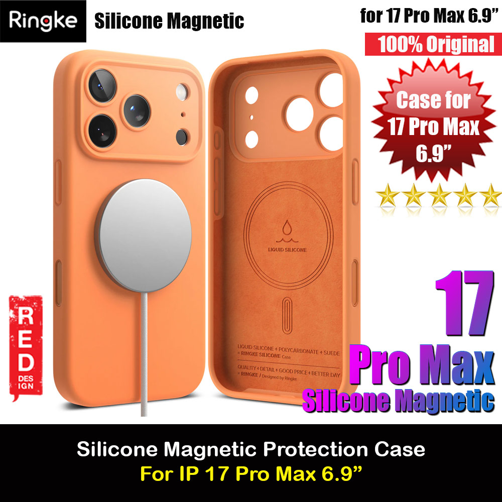 Ringke Silicone Magnetic Soft Liquid Silicone Drop Protection Case with Camera Control Button for iPhone 17 Pro Max 6.9 (Tangerie)