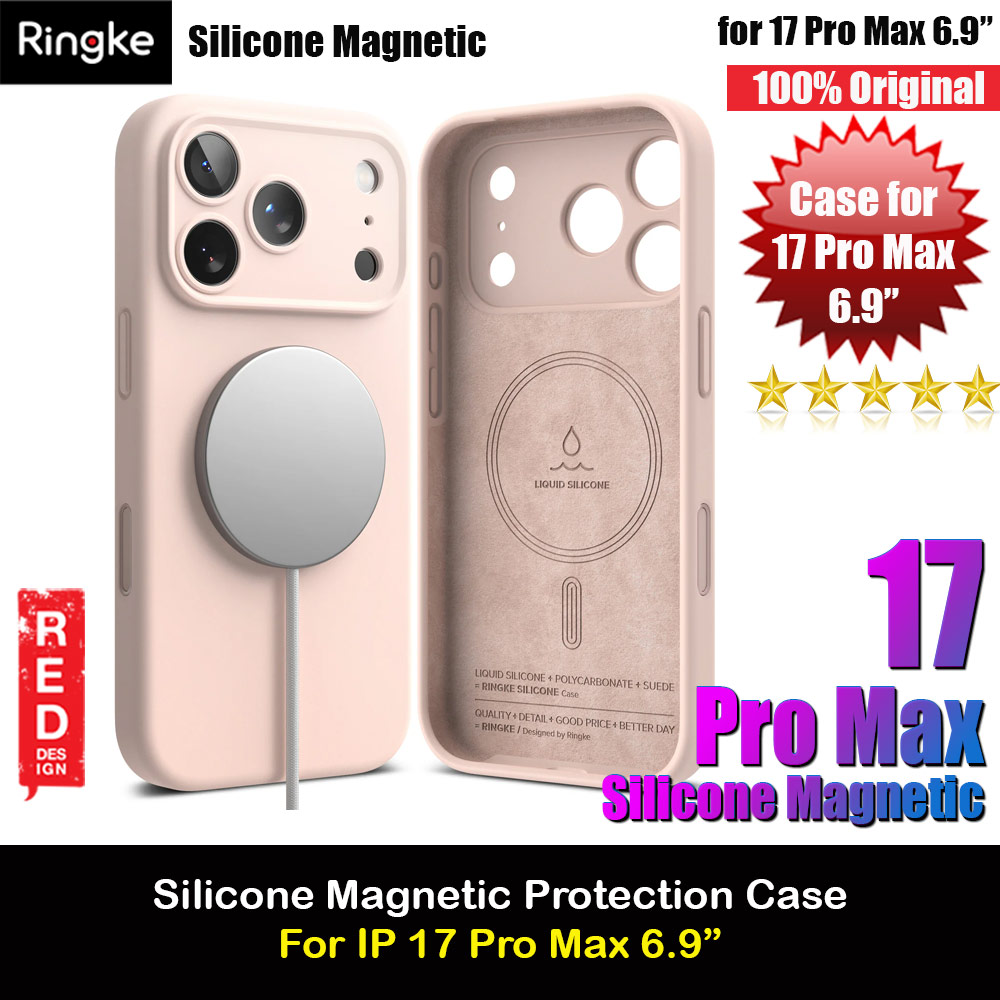 Ringke Silicone Magnetic Soft Liquid Silicone Drop Protection Case with Camera Control Button for iPhone 17 Pro Max 6.9 (Pink Sand)