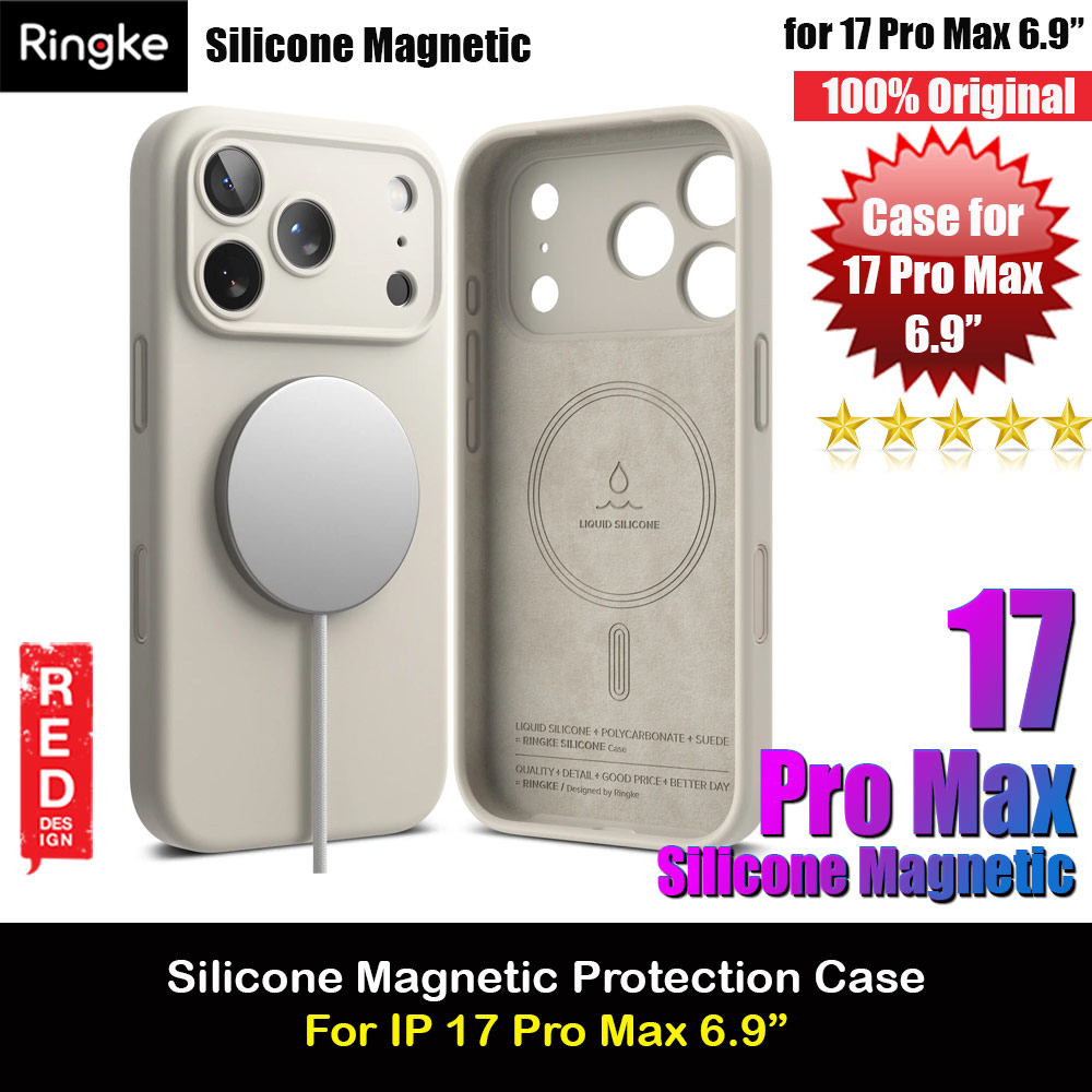 Ringke Silicone Magnetic Soft Liquid Silicone Drop Protection Case with Camera Control Button for iPhone 17 Pro Max 6.9 (Stone)