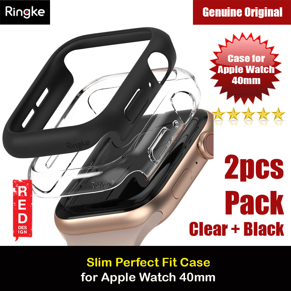Ringke Slim Perfect Fit Case for Apple Watch Series 4 5 6 SE 40mm  (2 PACK with Clear and Black)