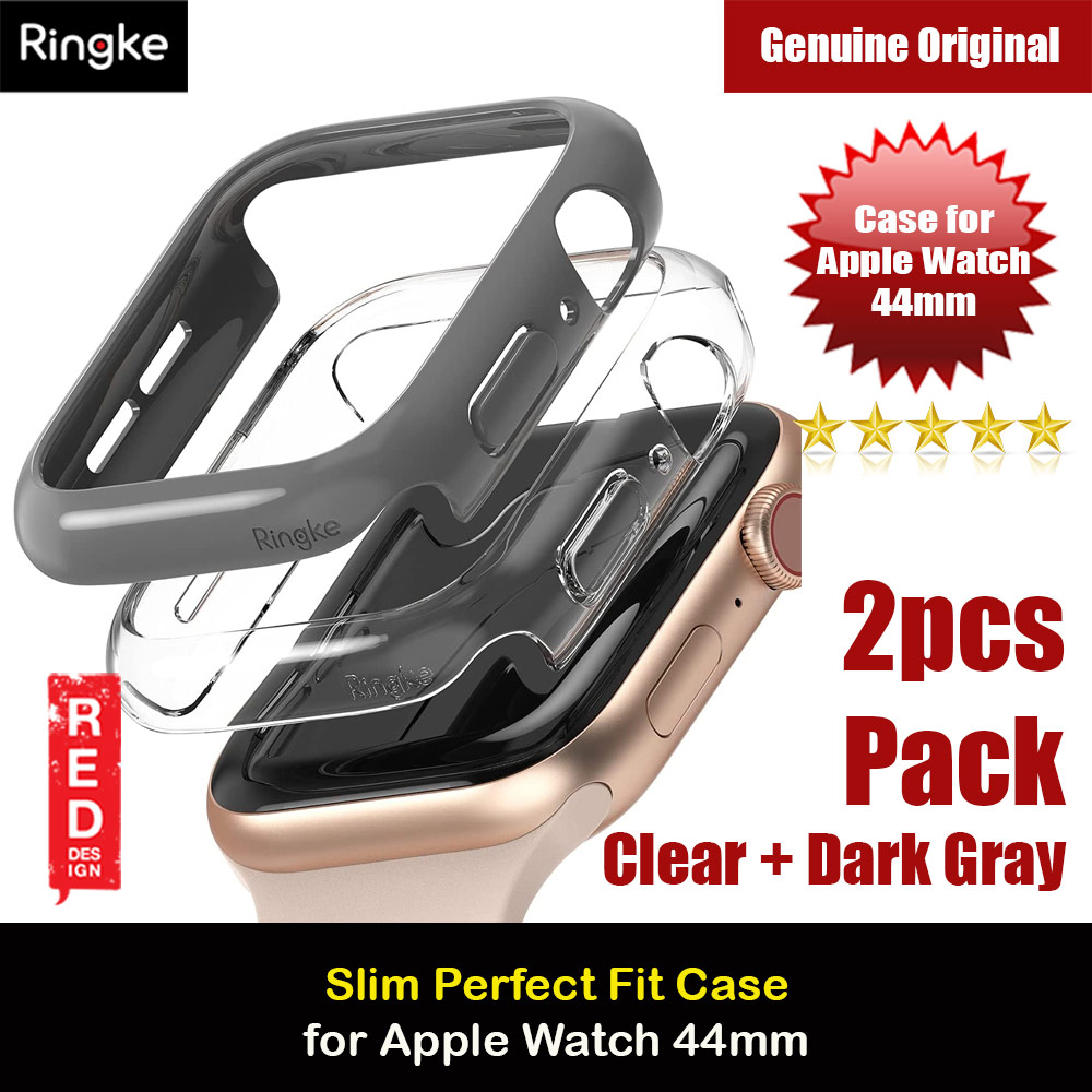 Ringke Slim Perfect Fit Case for Apple Watch Series 4 5 6 SE 44mm  (2 PACK with Clear and Dark Gray)