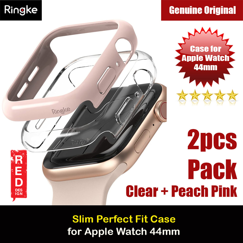 Ringke Slim Perfect Fit Case for Apple Watch Series 4 5 6 SE 44mm  (2 PACK with Clear and Peach Pink)