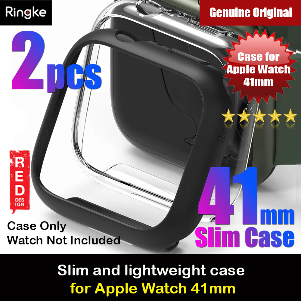 Ringke Slim Perfect Fit Case for Apple Watch Series 7 8 9 41mm  (2 PACK Clear and Matte Black)