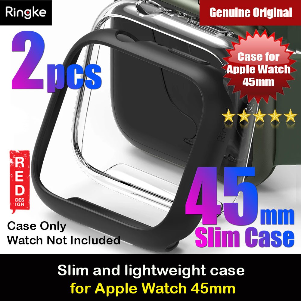 Ringke Slim Perfect Fit Case for Apple Watch Series 7 8 9 45mm  (2 PACK Clear and Matte Black)