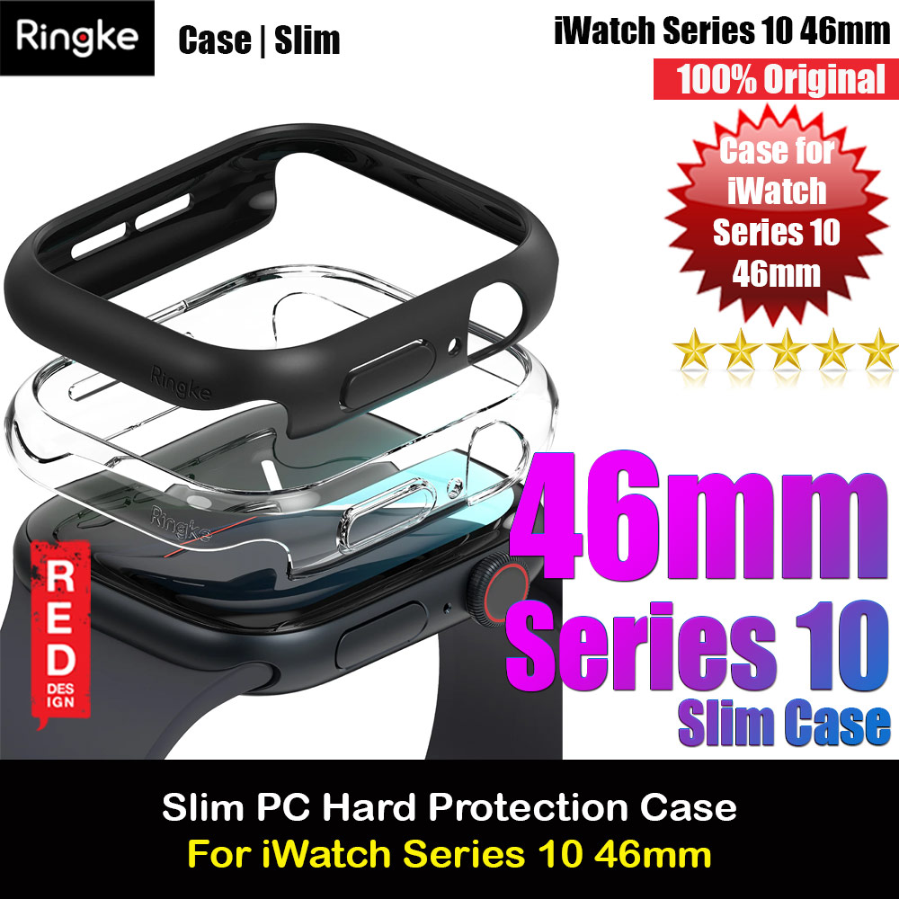 Ringke Slim Case Durable Protection PC Case for Apple Watch Series 10 46mm (Clear and Matte Black)