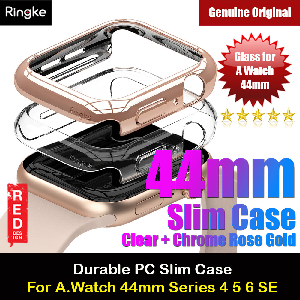 Ringke Slim Perfect Fit Case for Apple Watch Series 4 5 6 SE 44mm (2 PACK with Clear and Chrome Rose Gold)