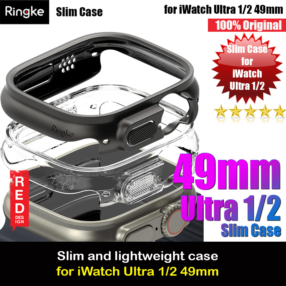 Ringke Slim and Lightweight Hard Case for Apple Watch Series 8 49mm Ultra (2 PACK with Clear and Titanium Black)