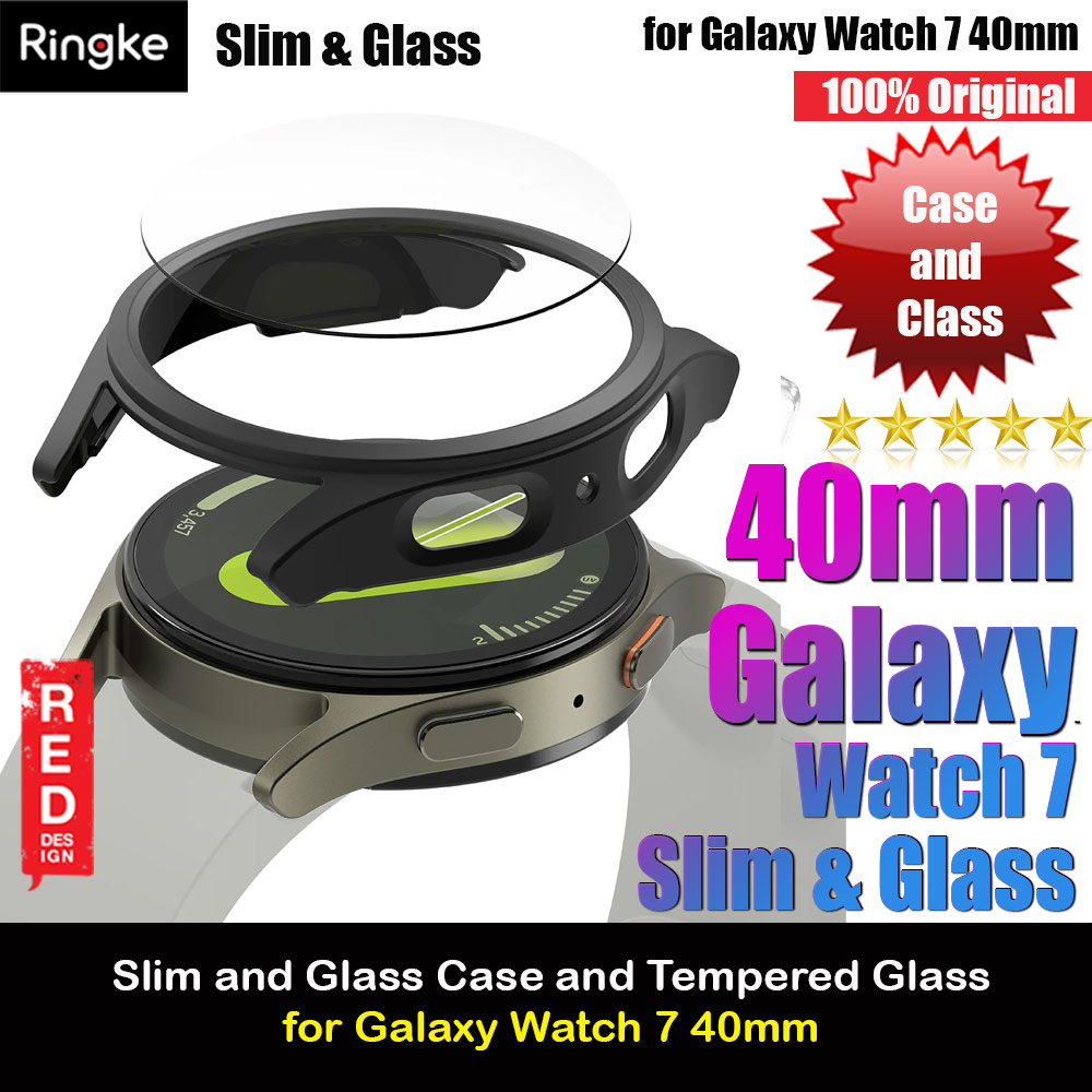 Ringke Slim Case and Tempered Glass Screen Protector for Samsung Galaxy Watch 7 40mm ( Matte Black)