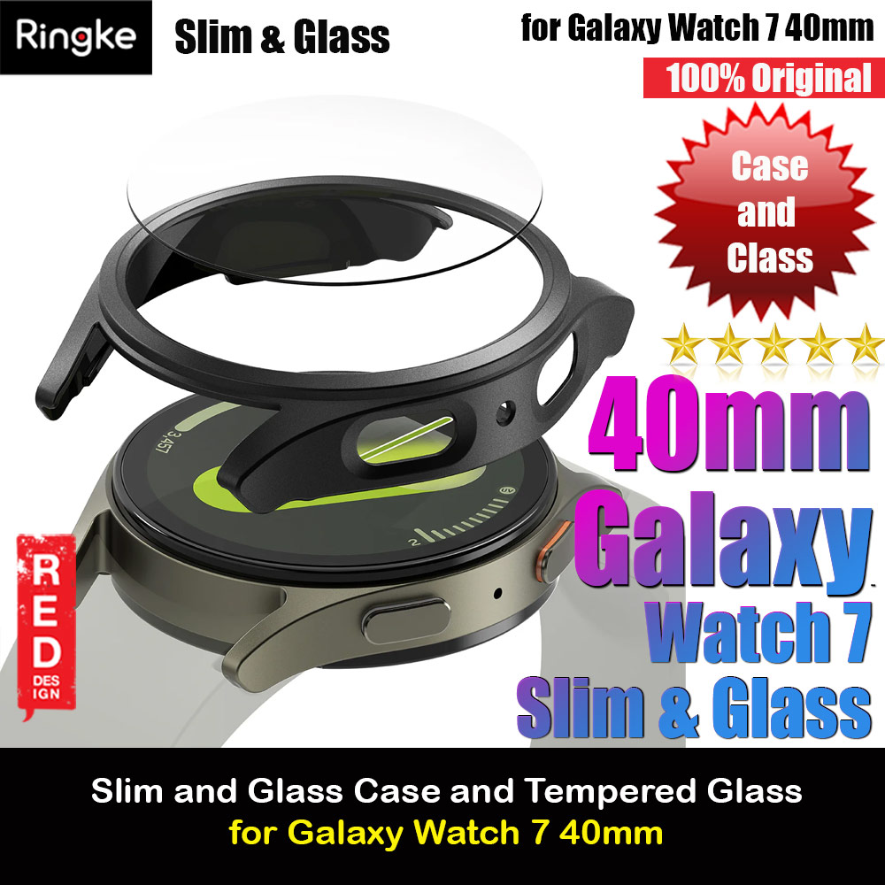Ringke Slim Case and Tempered Glass Screen Protector for Samsung Galaxy Watch 7 40mm ( Titanium Black)