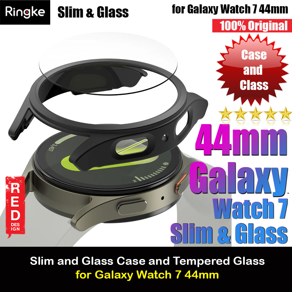 Ringke Slim Case and Tempered Glass Screen Protector for Samsung Galaxy Watch 7 44mm (Matte Black)