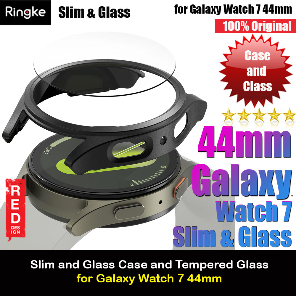 Ringke Slim Case and Tempered Glass Screen Protector for Samsung Galaxy Watch 7 44mm (Titamium Black)