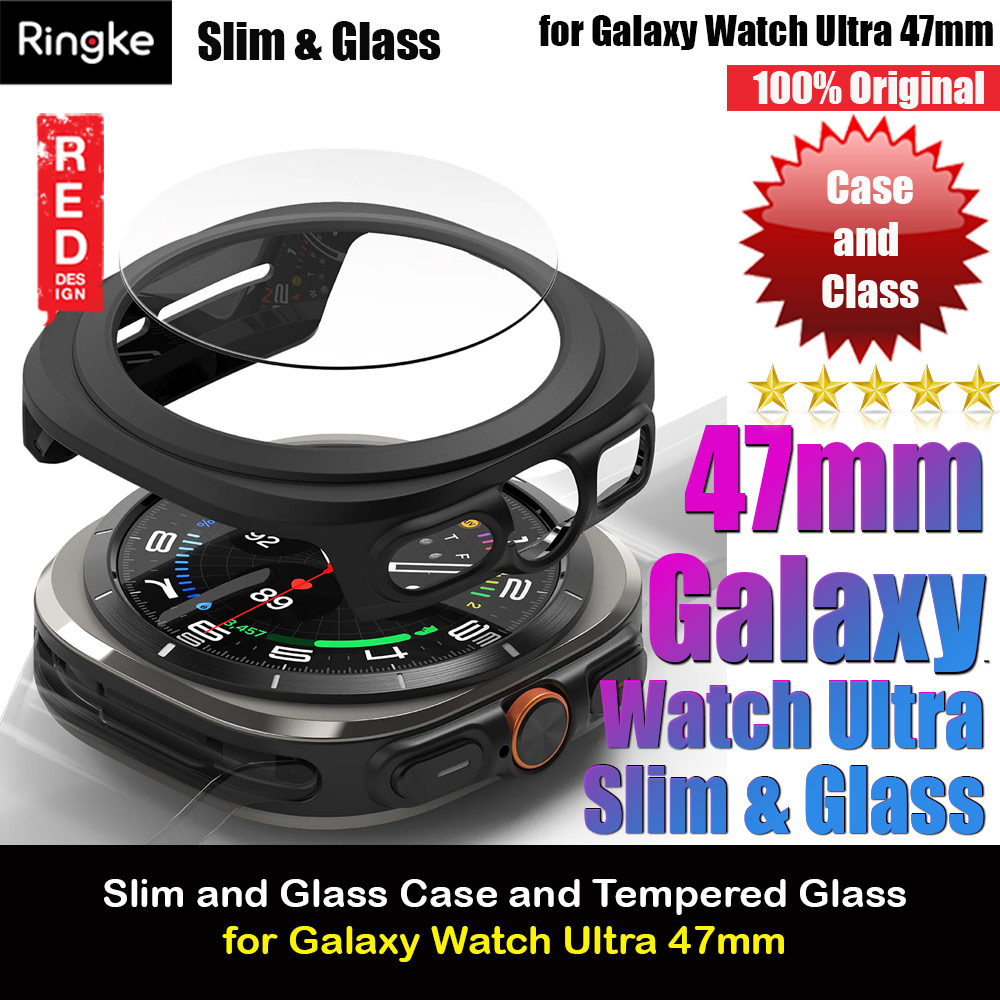 Ringke Slim Case and Tempered Glass Screen Protector for Samsung Galaxy Watch Ultra 47mm (Matte Black)