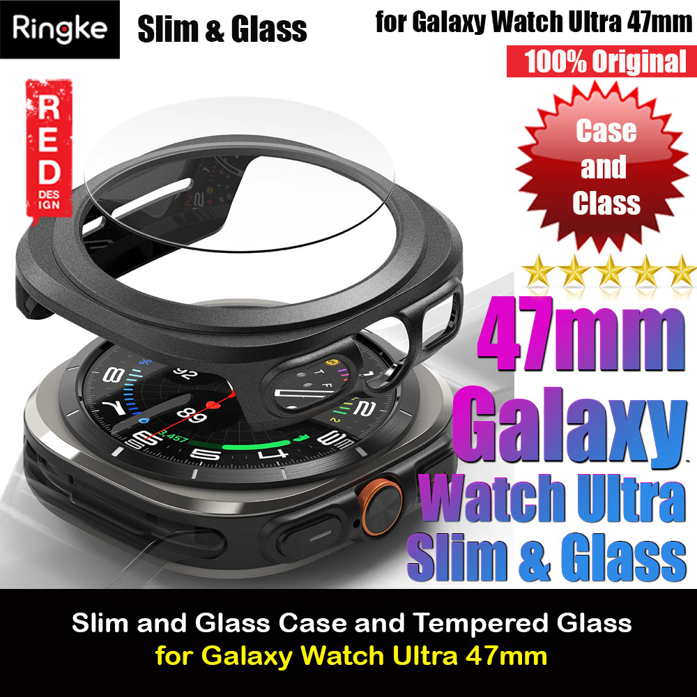 Ringke Slim Case and Tempered Glass Screen Protector for Samsung Galaxy Watch Ultra 47mm (Titanium Black)