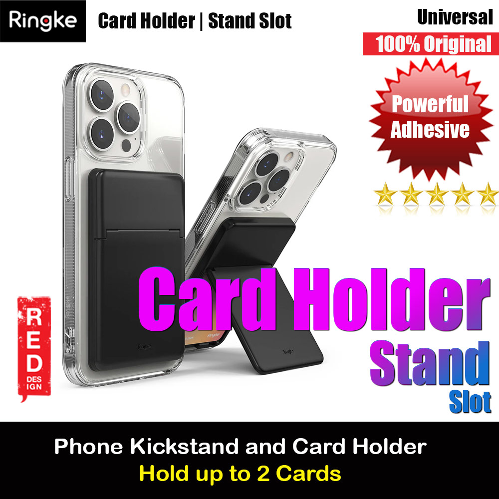 Ringke 2 in 1 Adhesive Card Holder Stand Slot Kickstand with High Quality PC Material for Smartphone (Black)