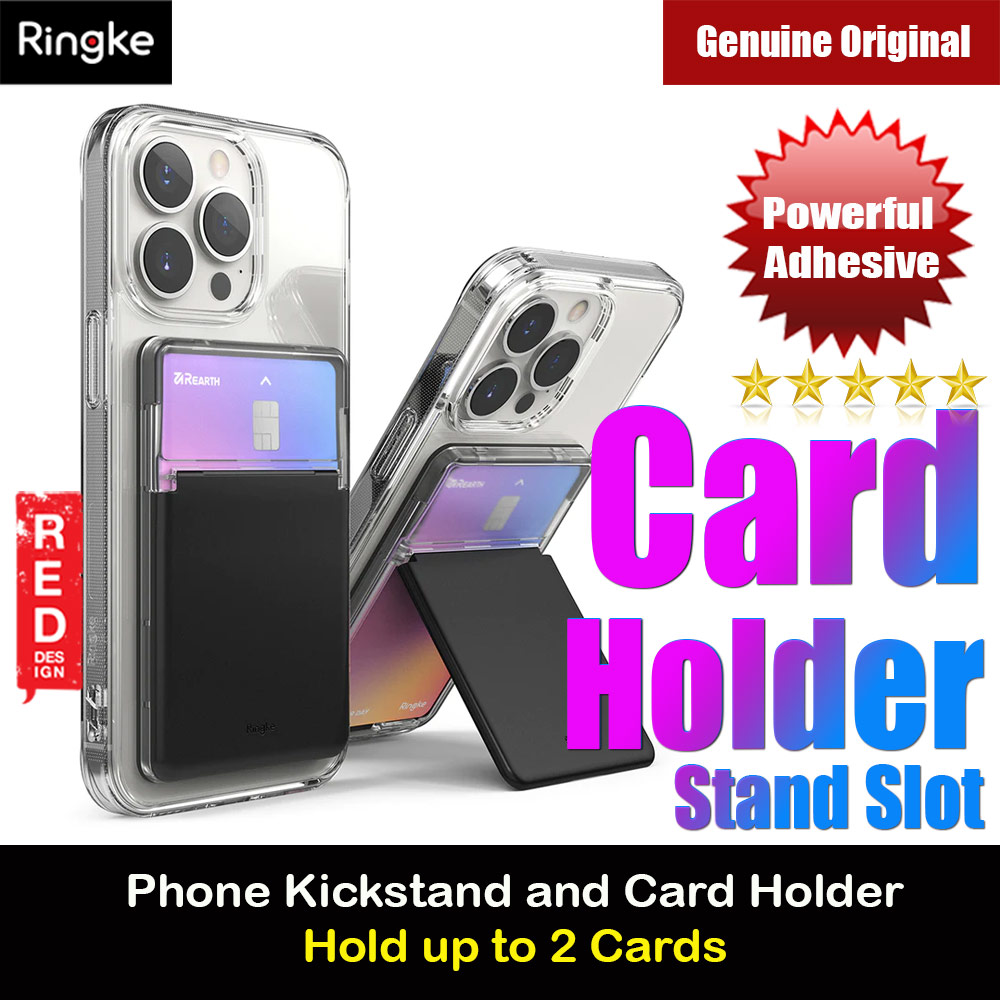Ringke 2 in 1 Adhesive Card Holder Stand Slot Kickstand with High Quality PC Material for Smartphone (Clear Black)