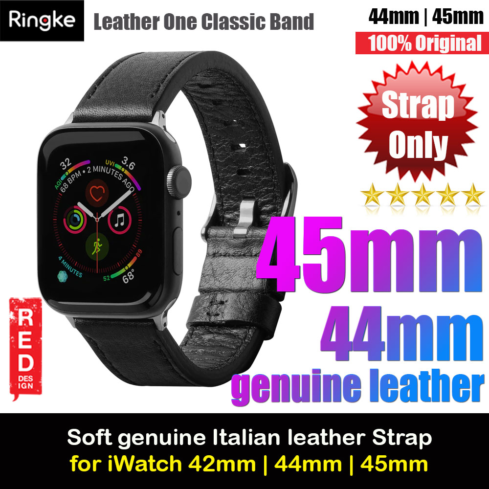 Ringke Genuine Leather One Classic Strap for Apple Watch Series 4 5 6 8 9 42mm 44mm 45mm 49mm Ultra (Black)