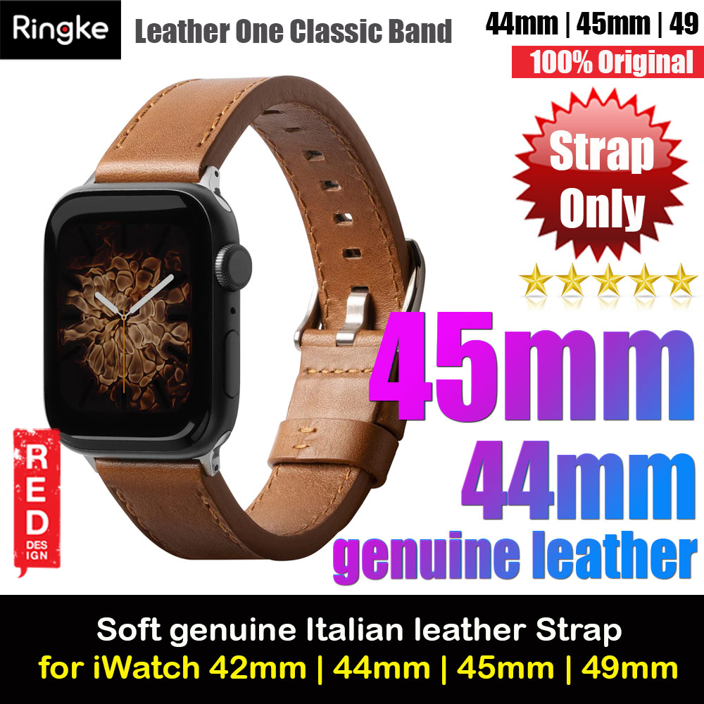 Ringke Genuine Leather One Classic Strap for Apple Watch Series 4 5 6 8 9 42mm 44mm 45mm 49mm Ultra (Brown)