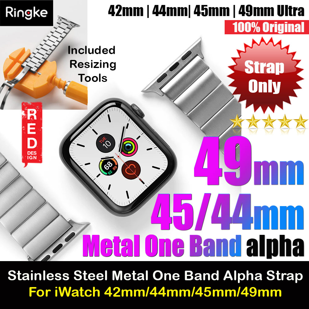 Ringke Stainless Steel Metal One Band Alpha Strap for Apple Watch Series 4 5 6 8 42mm 44mm 45mm 49mm Ultra (Silver)