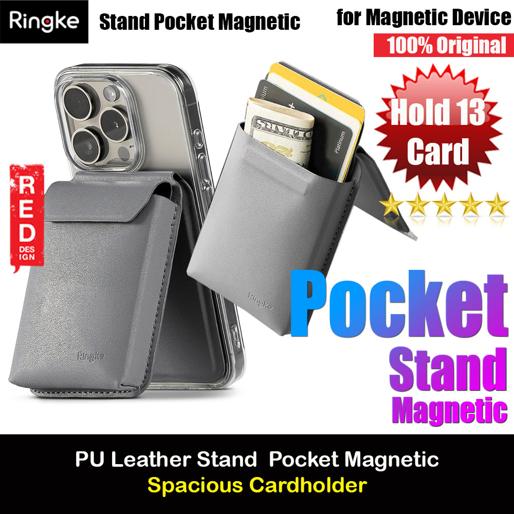 Ringke Snap Magnetic Stand Pocket Magnetic Stand for iPhone 14 iPhone 15 Pro Max Card Holder Phone Stand (Light Gray)