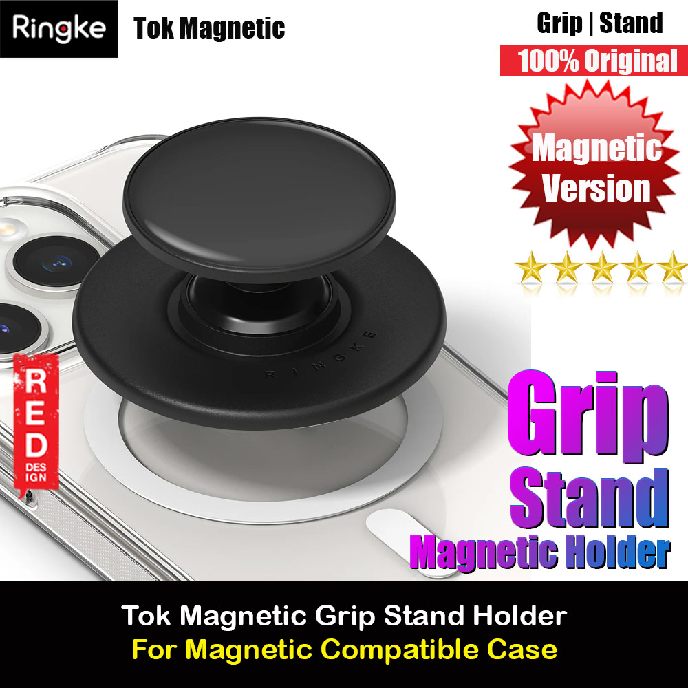 Ringke Tok Magnetic Grip Stand Holder Popsocket similar Grip Holder (Glossy Black)