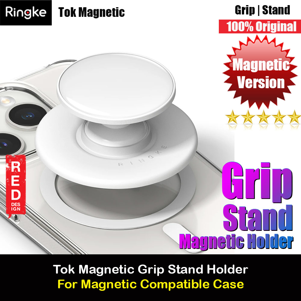 Ringke Tok Magnetic Grip Stand Holder Popsocket similar Grip Holder (Glossy White)