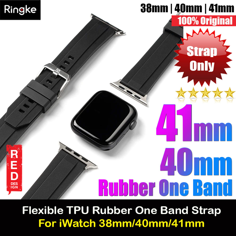 Ringke TPU Rubber One Band Waterproof Sweat Proof Strap for Apple Watch Series 4 5 6 8 38mm 40mm 41mm (Black)