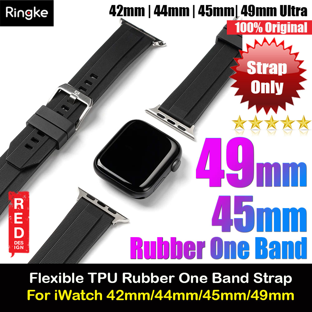 Ringke TPU Rubber One Band Waterproof Sweat Proof Strap for Apple Watch Series 4 5 6 8 42mm 44mm 45mm 49mm Ultra (Black)