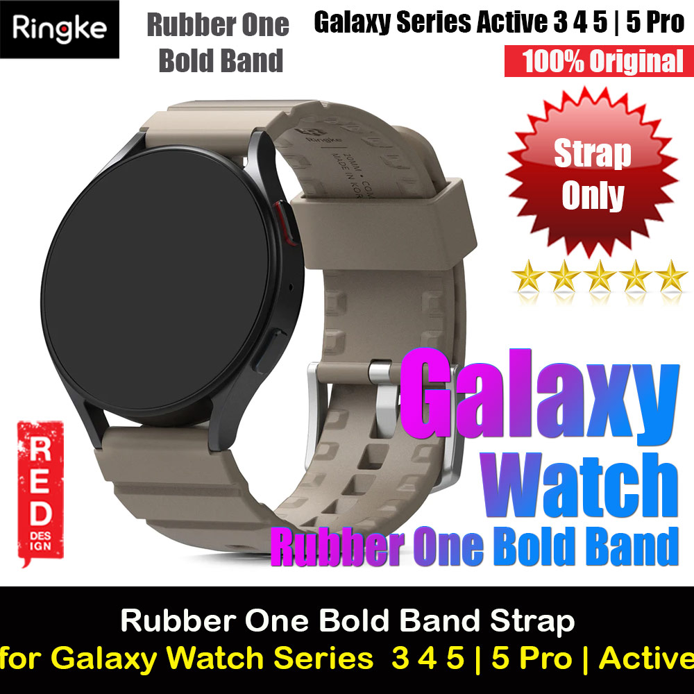 Ringke TPU Rubber One Band Bold Waterproof Sweat Proof Strap Watch Lug 20mm for Galaxy Watch Series 3 4 5 5 Pro Active 40mm 41mm 42mm 44mm 45mm 45mm (Gray Sand)