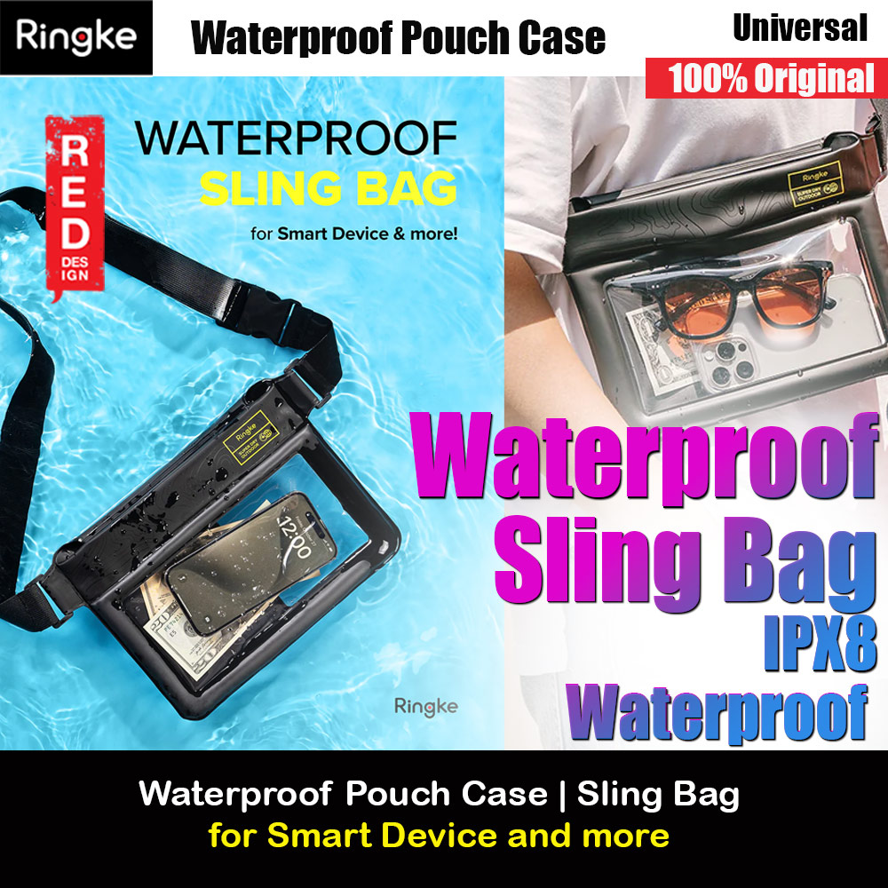 Ringke IP8X Waterproof Pouch Case Sling Bag for Smartphone Gadget (Black)