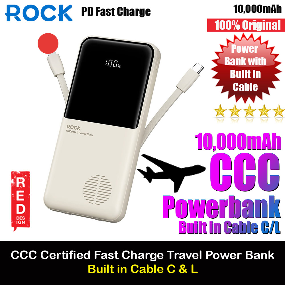 Rock CCC 3C Certified Power Bank Mini Compact Size PD 22.5W 10000mAh Travel Portable Small Palm Size Compact Mini CCC Power Bank powerbank with Multiple Built in Cable USB C USB L