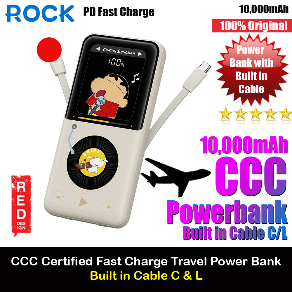 Rock CCC 3C Certified Power Bank Mini Compact Size PD 22.5W 10000mAh Travel Portable Small Palm Size Compact Mini CCC Power Bank powerbank with Multiple Built in Cable USB C USB L (ShinChan)