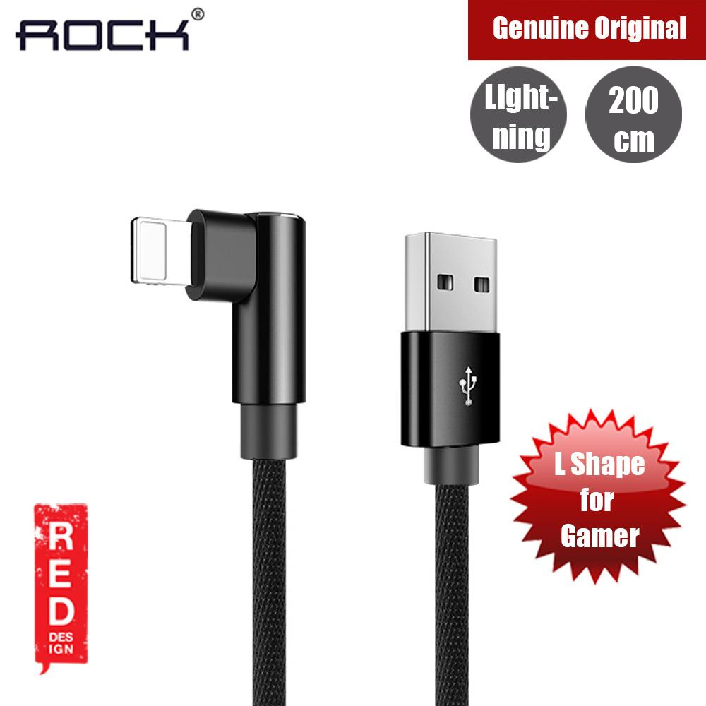 Rock L Shape Compatible with Lightning Metal Charge and Sync Round Cable 200cm (Black)