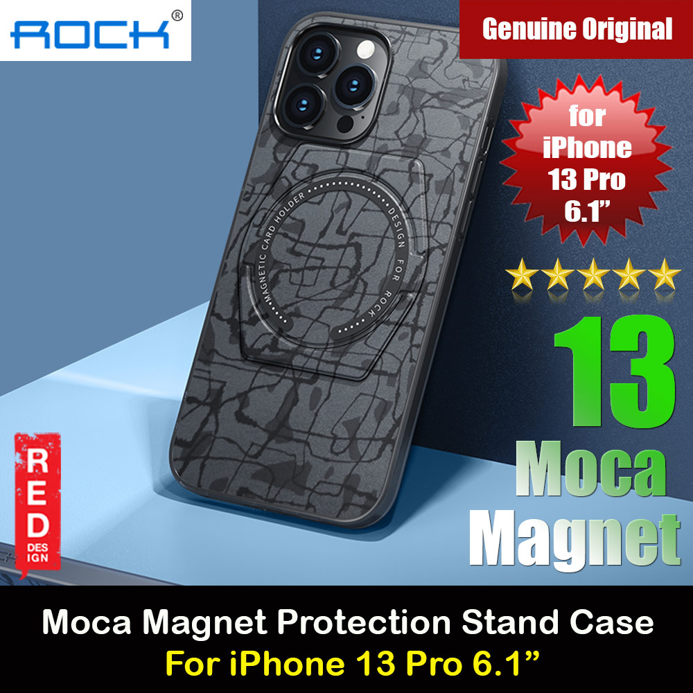 Rock Moca Strong Magnetic Stand Drop Protection Case Magsafe Compatible for iPhone 13 Pro 6.1 (Black)