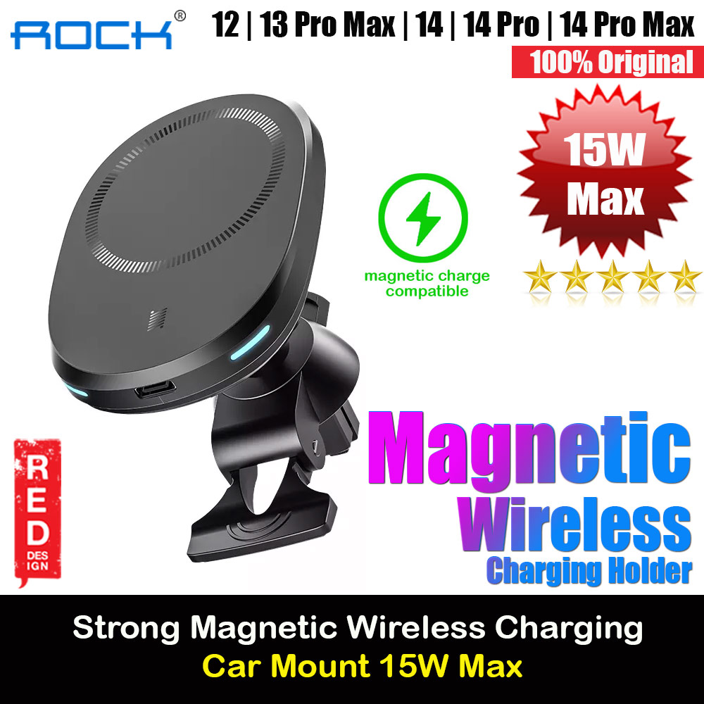 Rock N52 Strong Magnetic 15W Fast Wireless Car Charger Car Mount Phone Holder Air Vent Air Con Car Mount Holder (Black)