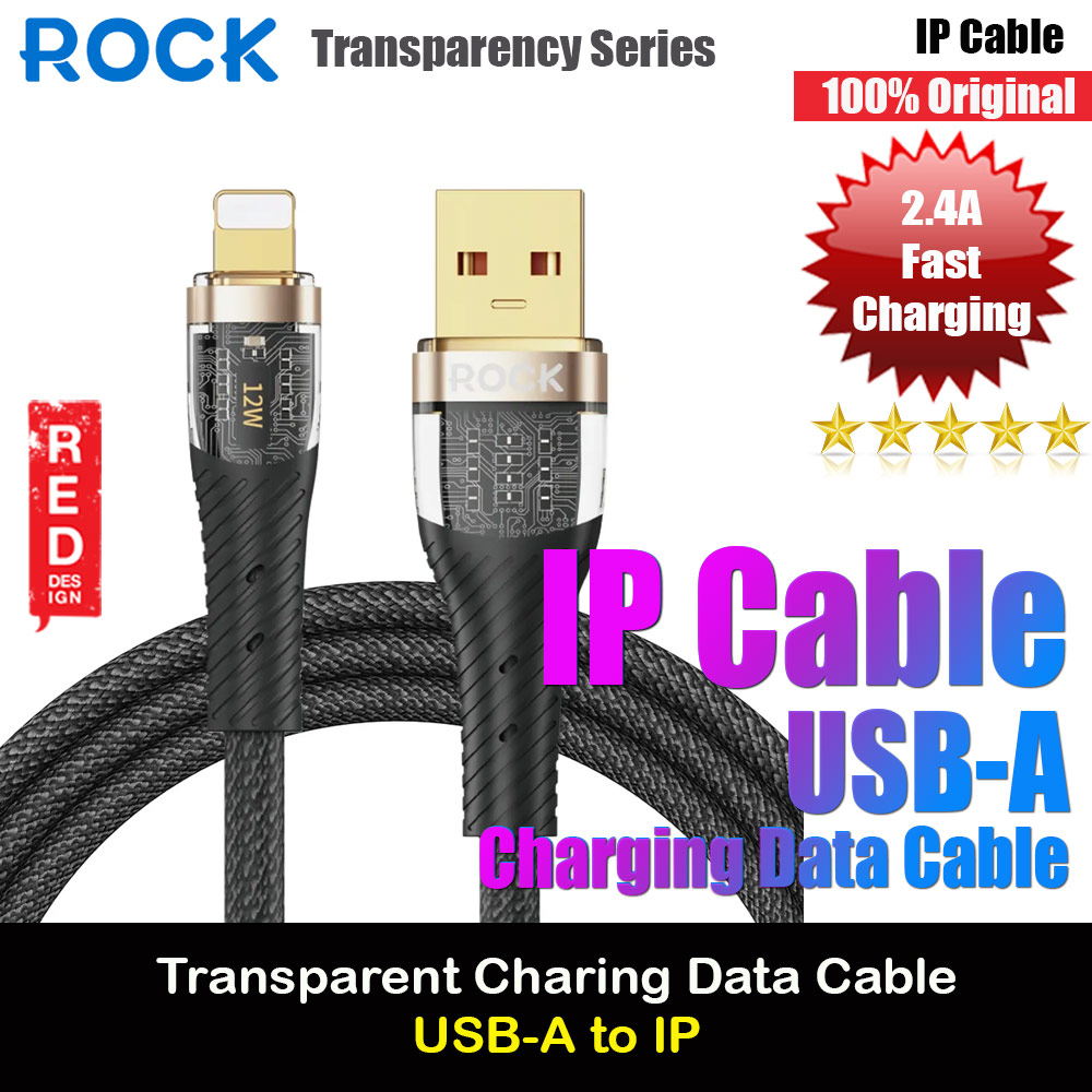 ROCK Z21 2.4A Transparent Series Fast Charging Data Cable USB-A to Lightning Cable (Black)
