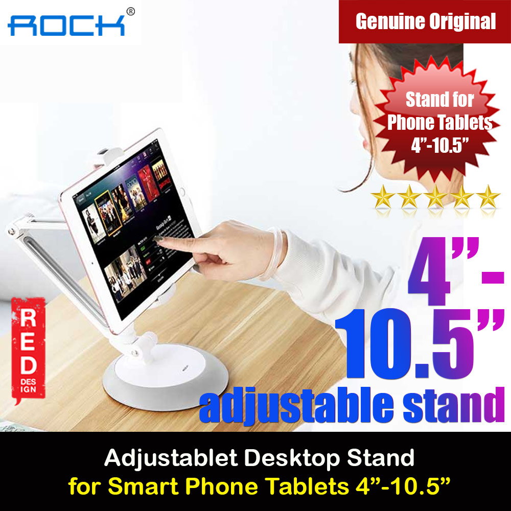 Rock Aluminum alloy Metal Universal Adjustable Long Arm Desktop Phone iPad Tablet Holder Stand for 4 to 10.5 inches (White)