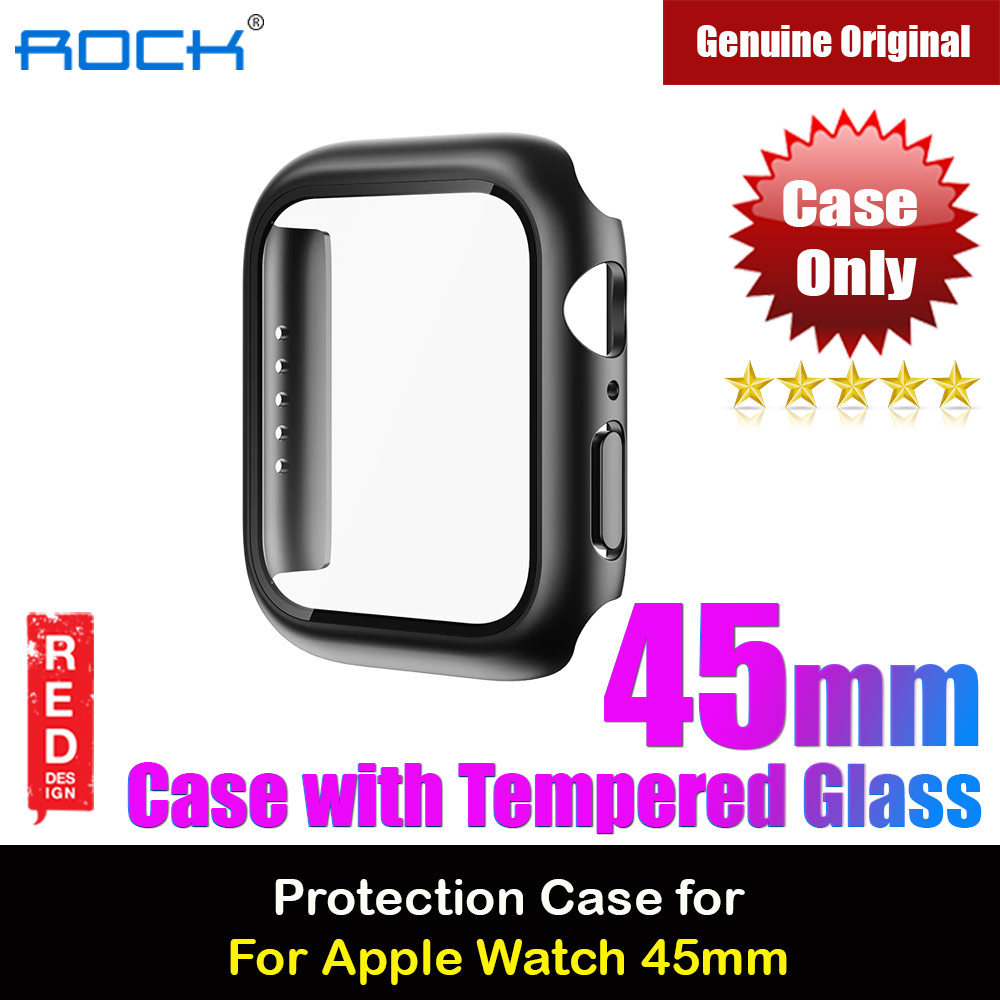 Rock Integrated Case with High Sensitivity Touch 9H Tempered Glass for Apple Watch 45mm (Black)