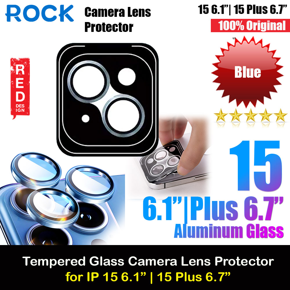 Rock Pure Series Glass Camera Lens Aluminum Frame Protector For iPhone 15 Plus 6.7 15 6.1 (Blue)