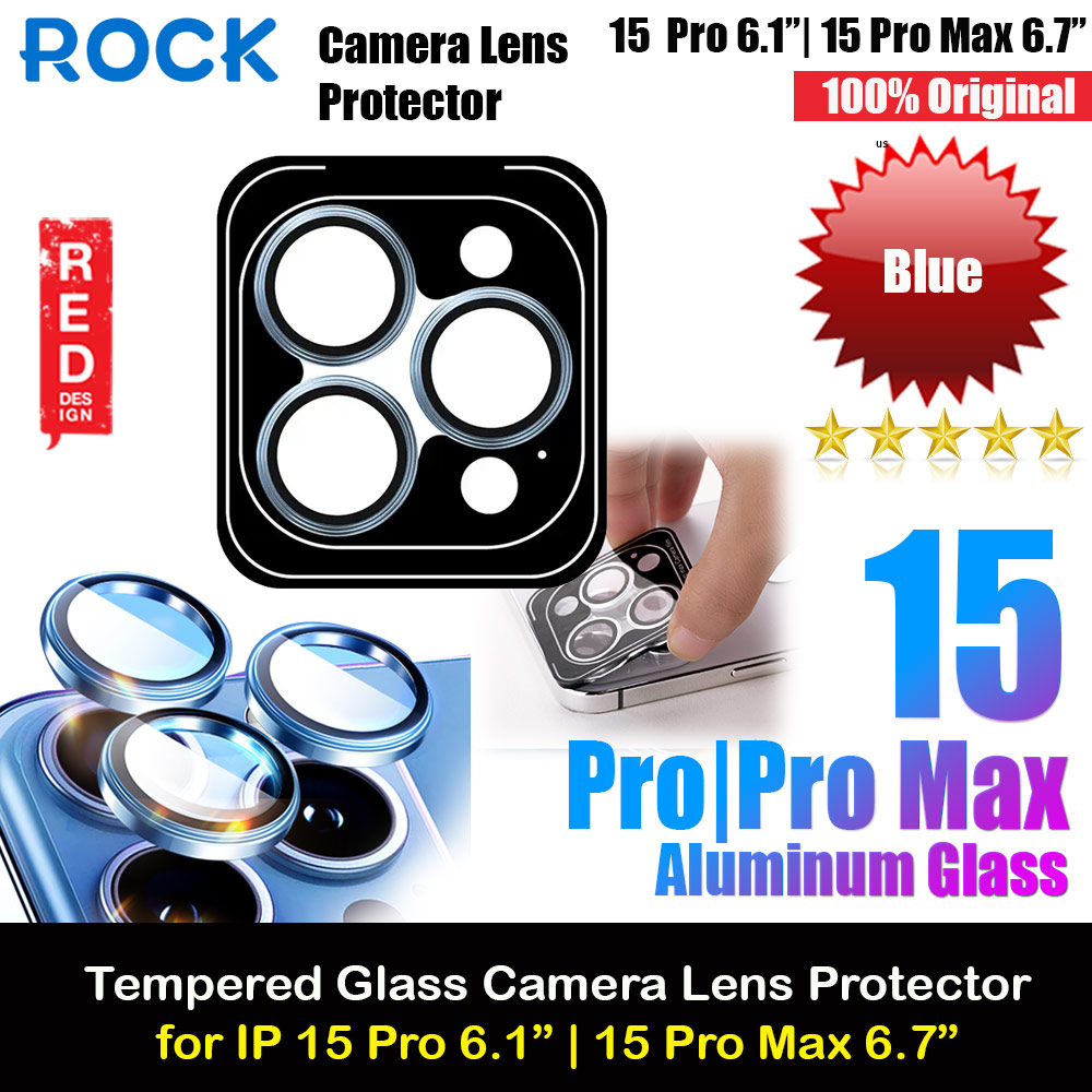 Rock Pure Series Glass Camera Lens Aluminum Frame Protector For iPhone 15 Pro 6.1 15 Pro Max 6.7 (Blue)