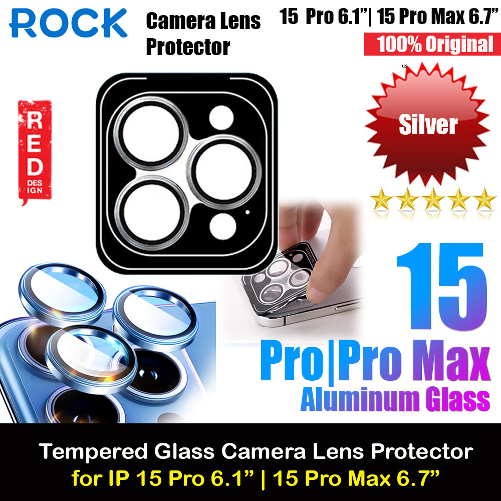 Rock Pure Series Glass Camera Lens Aluminum Frame Protector For iPhone 15 Pro 6.1 15 Pro Max 6.7 (Silver)